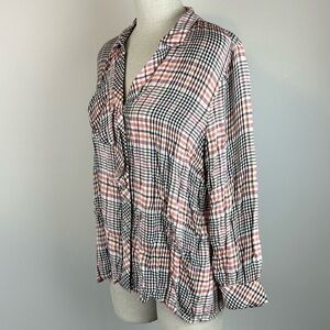 J. Jill Multicolor Checkered Button-Down Shirt Size L Flowy Oversized Flannel